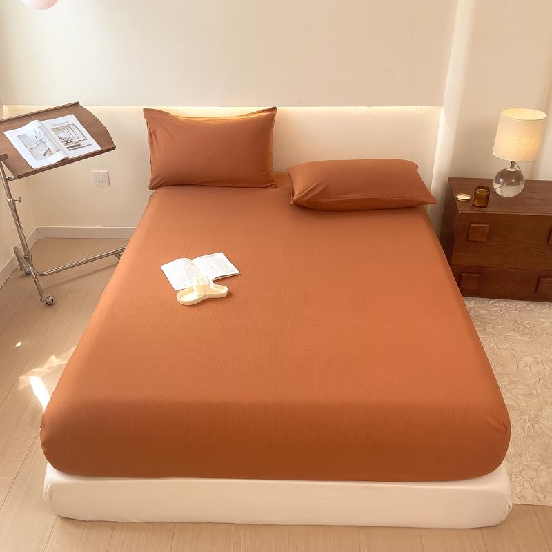 

Washed Cotton Bed Sheet Fitted Sheet featuring Pillowcase Elastic Bands Non Slip Adjustable Mattress Cover designed for Double King Queen Bed US-Twin