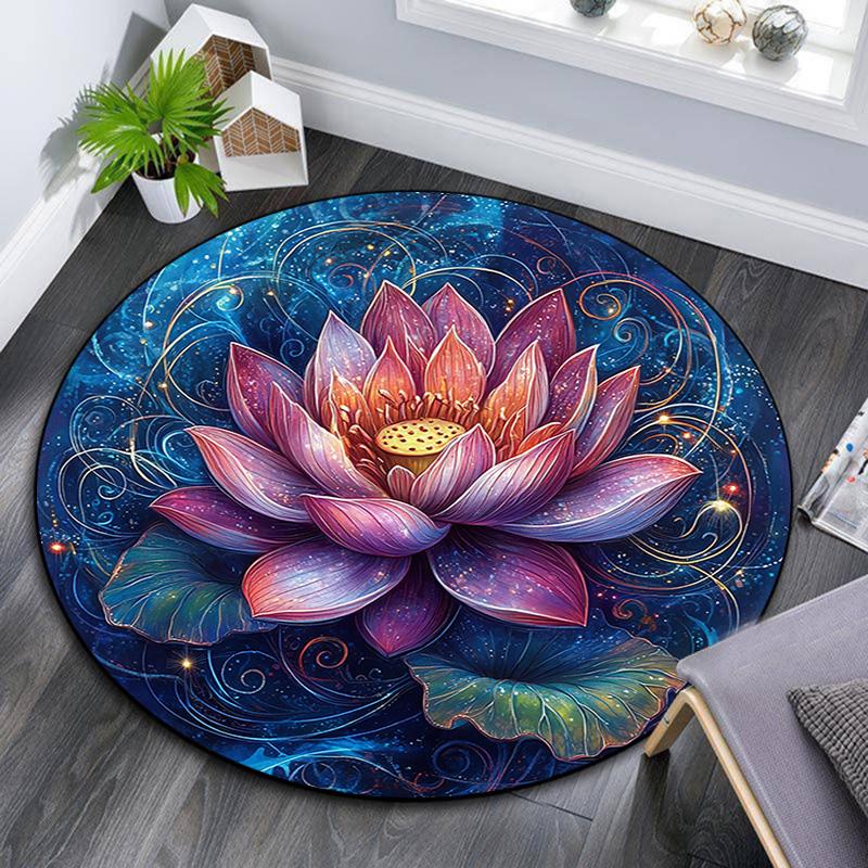 Lotus Round Area Rug,Carpet Rug for Living Room Bedroom Sofa Playroom Decor,Non-slip Floor Mat