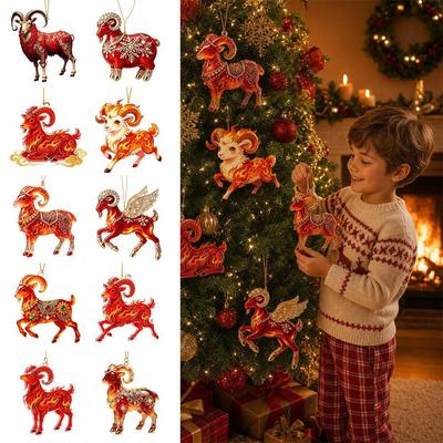 Acrylic Car Goat Pendant New Year Car Rearview Mirror Keychain  Christmas Decor