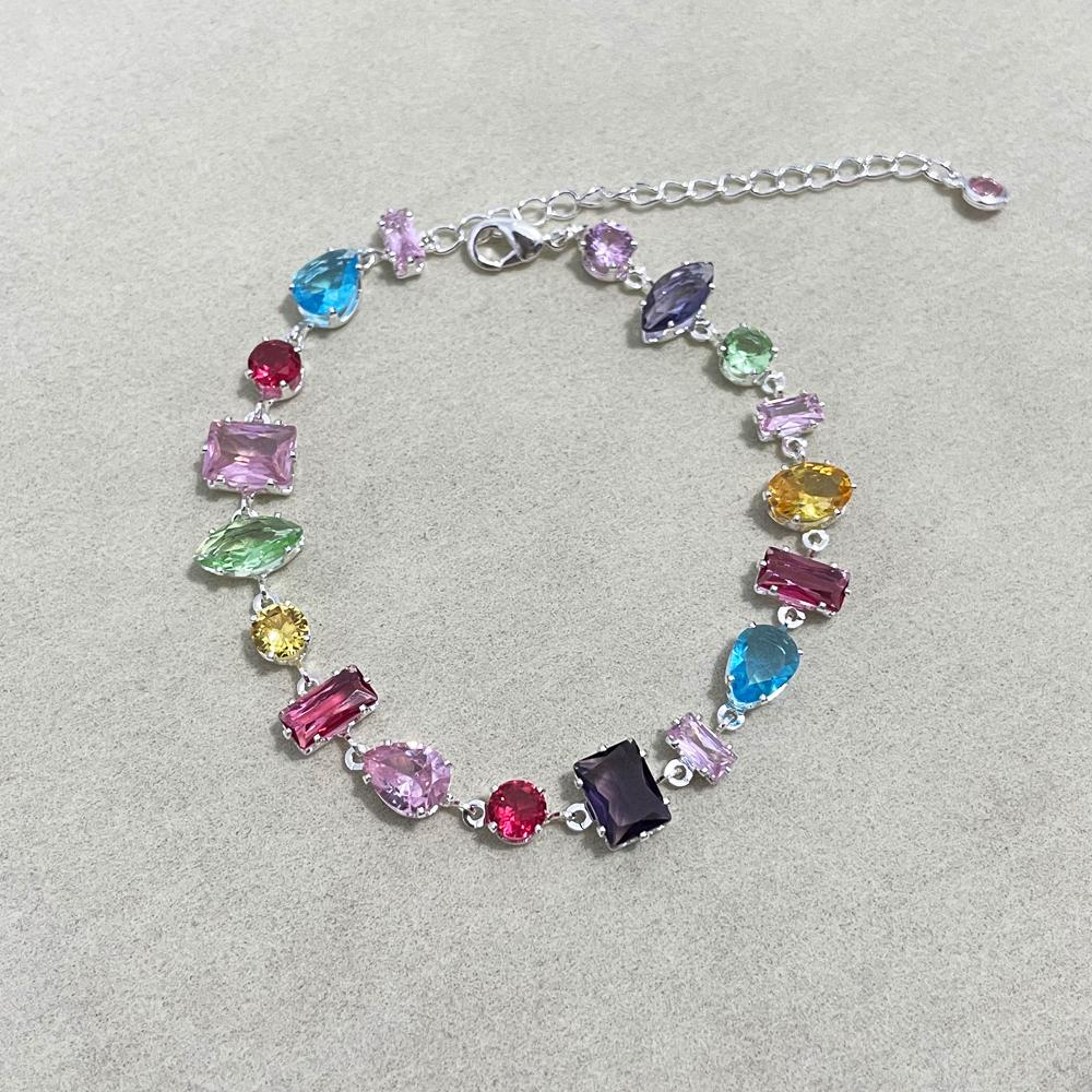 2026 New Sparkling Colorful Crystal Bracelets for Women Ins Metal Chain Bracelet Party Jewelry Valentine's Day Gift