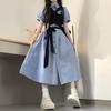 Girls' Puff Sleeve Striped Shirt Dress & College Style Vest Set