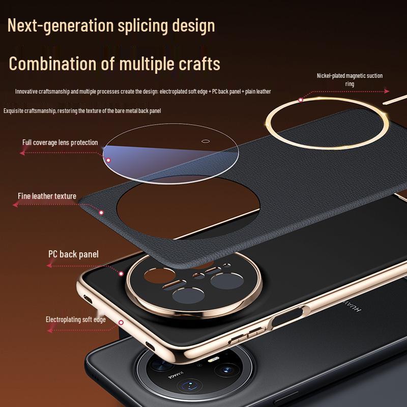 Huawei Mate70air Phone Case with Lens Film, SUP-AL90: Trendy Leather Texture, Full Coverage Lens, Magnetic Suction