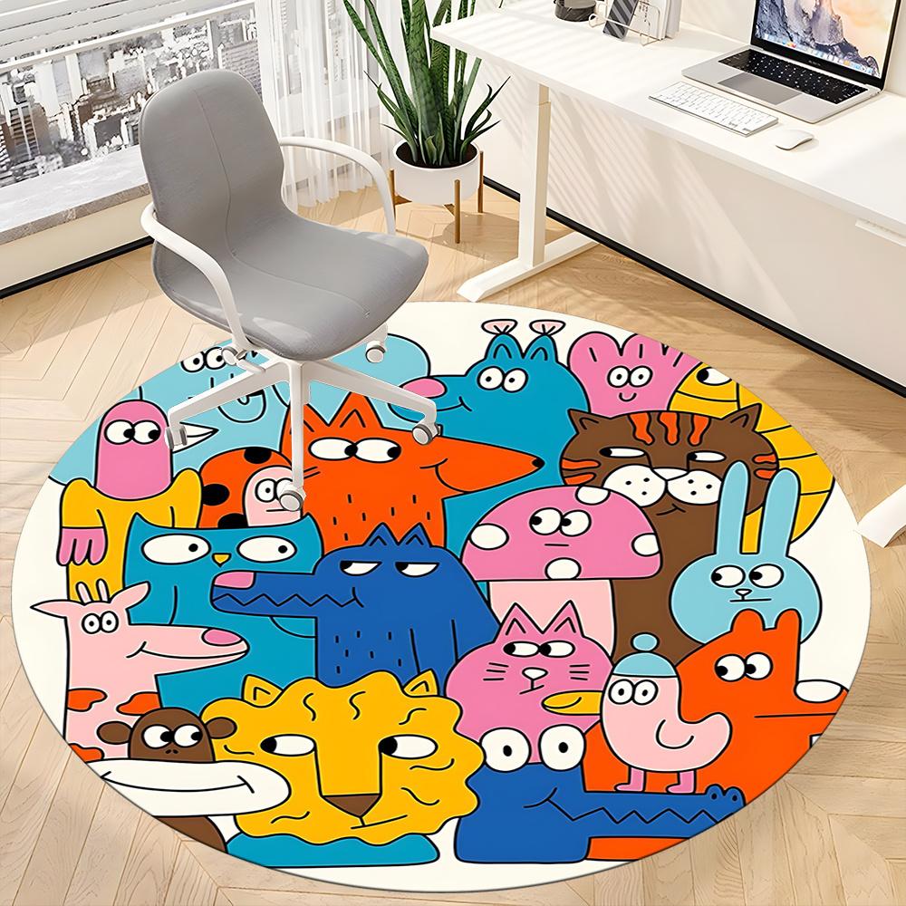 1pc Animal Zoo Office Round Area Rug, Indoor Mat Suitable ForOffice, Under Office Chairs Bedroom Living Room Home Decor, Room Decot206