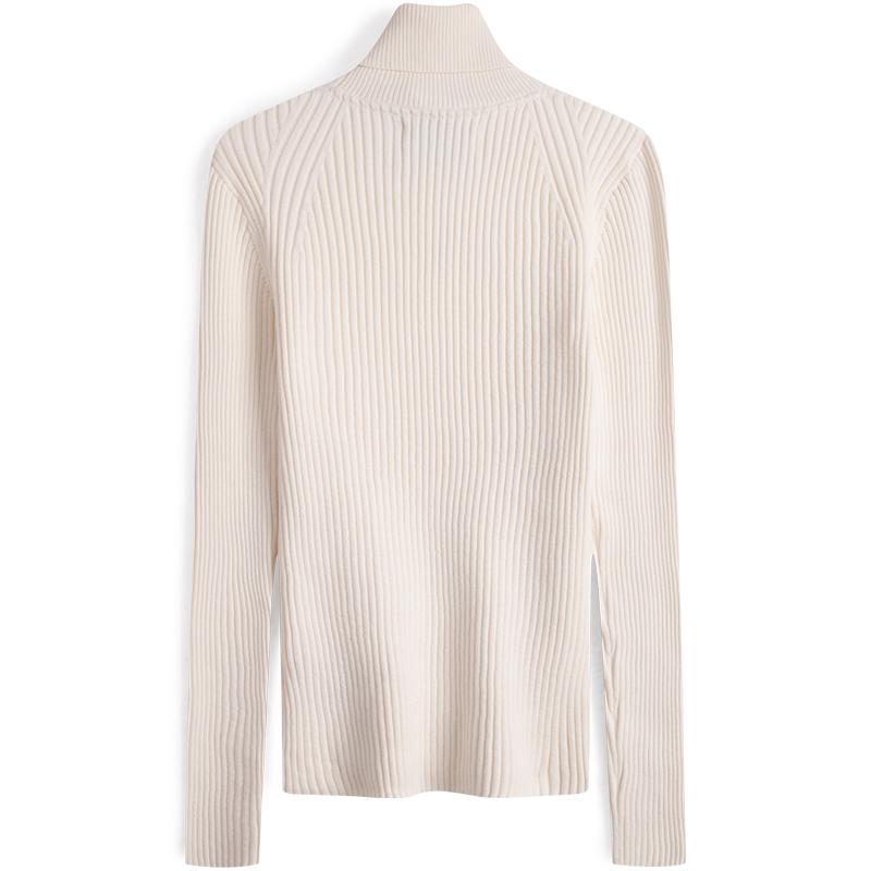 Calvin Klein Autumn Winter Color Block Embroidered Letter High Neck Long Sleeve Knit Sweater Women sweater Milk J222849YBI