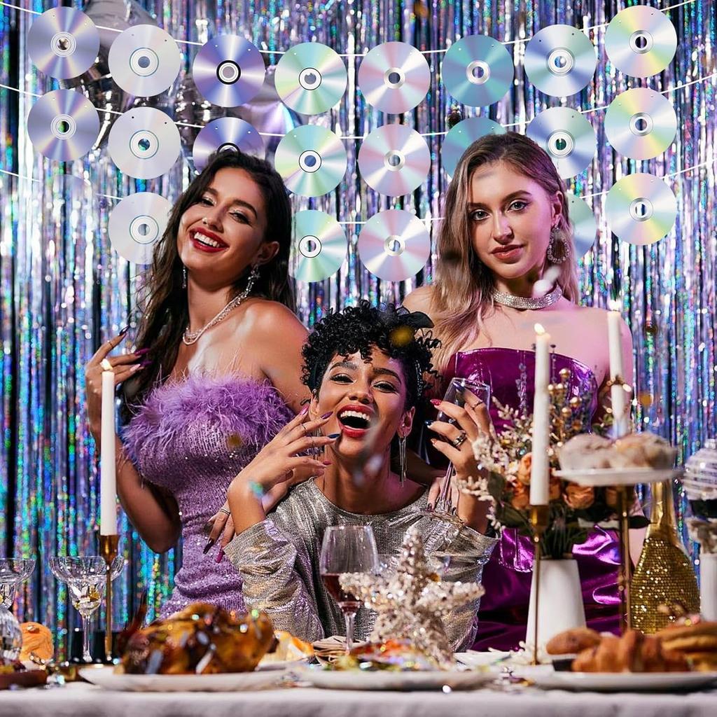 3PCS 90s Party Banner, Pre-Strung Retro CD Music Theme Party Banner Garland Decorations for 1990s 2000s Y2k Birthday Party Supplies