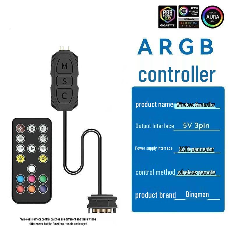 5v3 ARGB Fan Controller with Remote & Sync Hub for PC Cases