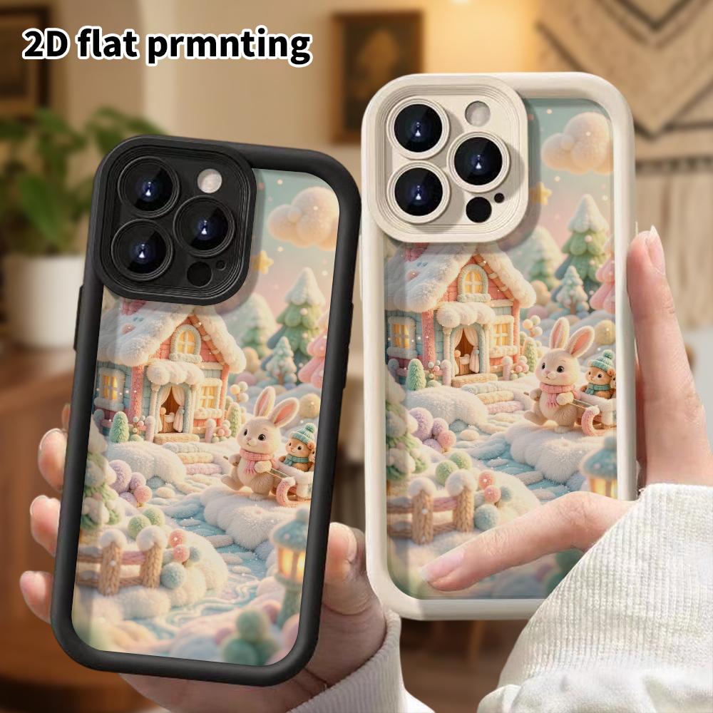 Phone Case: 2D Flat, Suitable for iPhone 18 17 16 15 14 13 12Pro Protective Case, Rabbit Sled, Perfect Christmas and Halloween Holiday Gift