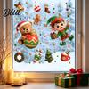 Vibrant Christmas Pattern Decals 2PCS Window Static Sticker Cute Cartoon Elves And Bears Holiday Store Front Glass Decor Print PVC Stickers for Home