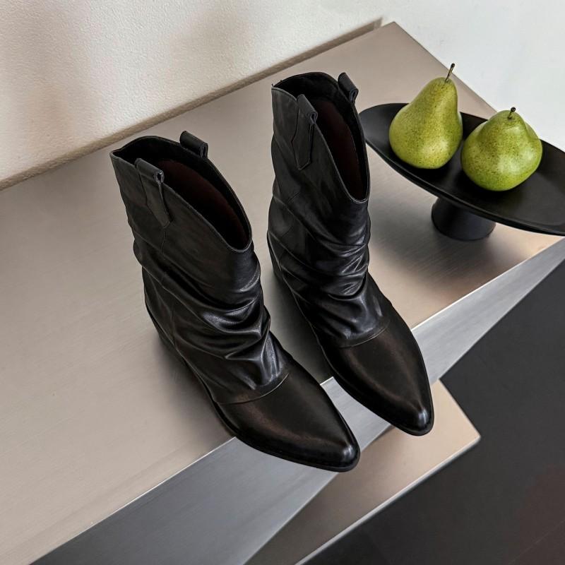5.5cm British Style Fashion Ankle Boots Pointed Toe Chunky Heel Slip-On Western Women