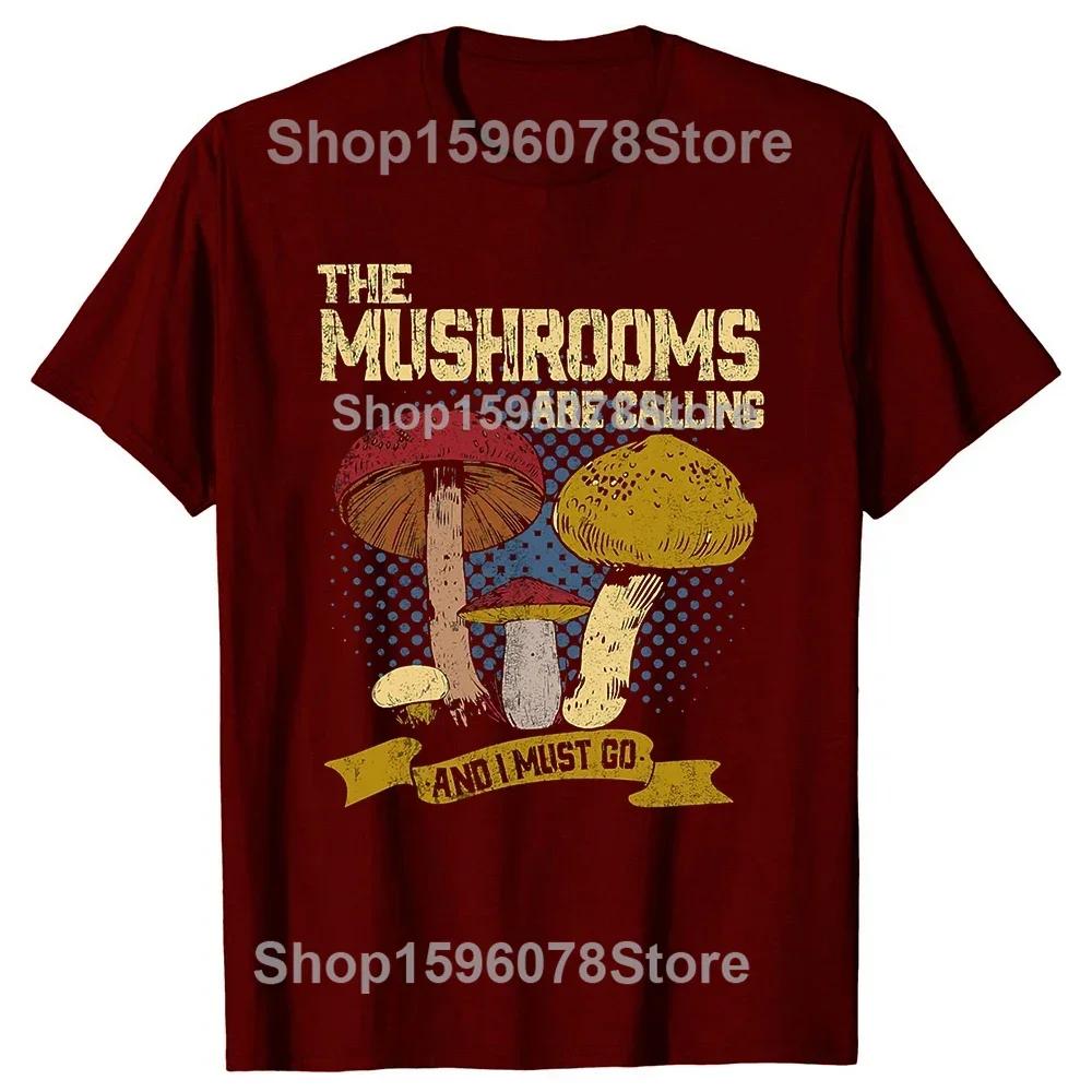 Mushrooms Are Calling and I Must Go Mushroom Hunting Vintage Gift Active T-Shirt Summer Tops Mens White Mushrooms T Shirts
