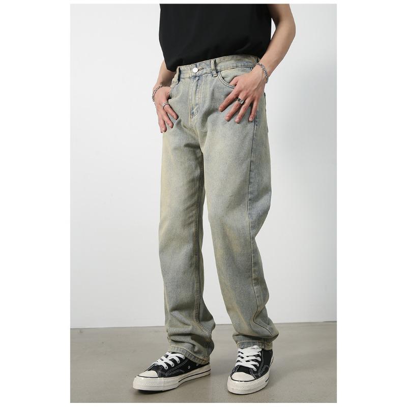 Long Trousers Mud Yellow Jeans Men's Straight Retro Loose Mid-rise Simple Pants Straight Loose Jeans for Men Fashionable and Comfortable Pants