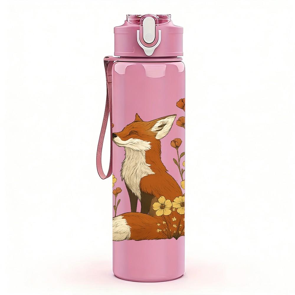 1PC Autumn Floral Fox Portrait 750ml Color Plastic Sports Water Bottle Leakproof Flip Straw Lid Suitable for Sports Office Home Use