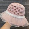 Women's Summer Large Brim Sun Hat Elegant Beads Lace Ruffle Trim Beach Sunshade Caps Hollow Out Breathable UV Protection Hats