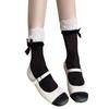Chaussettes Velours Respirantes Hautes sur le Genou Bordure en Dentelle Nœud Élastique Antidérapant Mi-Mollet pour Port Quotidien Événement Spécial