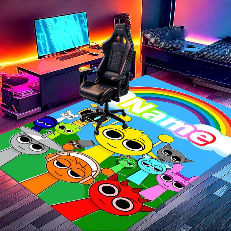 Custom Name Personalized Sprunki Game Print Carpet, Versatile Home Decor Rug, for Playroom, Apartment, Balcony, Entryway, Hallway Gift