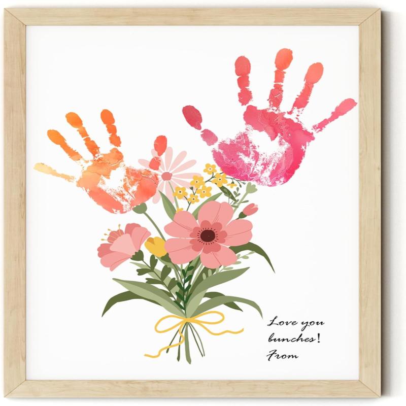 Flower Bouquet Handprint Art Craft DIY Kit, Unique Gifts for Mom from Daughter or Son for Mother's Day Birthday Christmas Grandma .(44*34cm, with