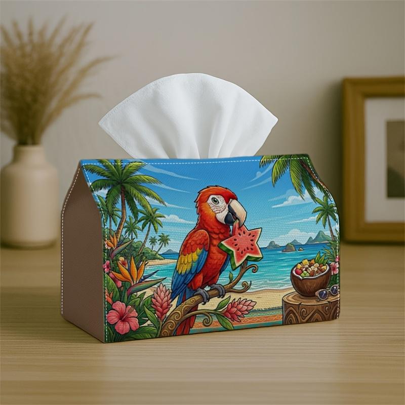 1pc Two Sizes Available Tropical Parrot Animal Tissue Box with Red Blue Bright Vibrant- Napkin Storage Organizer for Kitchen, Car, Elegant Decorative