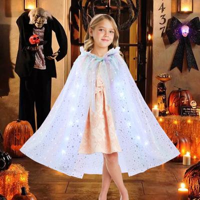 Dětský halloweenský plášť s LED světelným provázkem Průsvitná síťovina Flitry s kapucí Šněrování Kravata ve stylu princezny Vánoční večírek Kostým Pončo