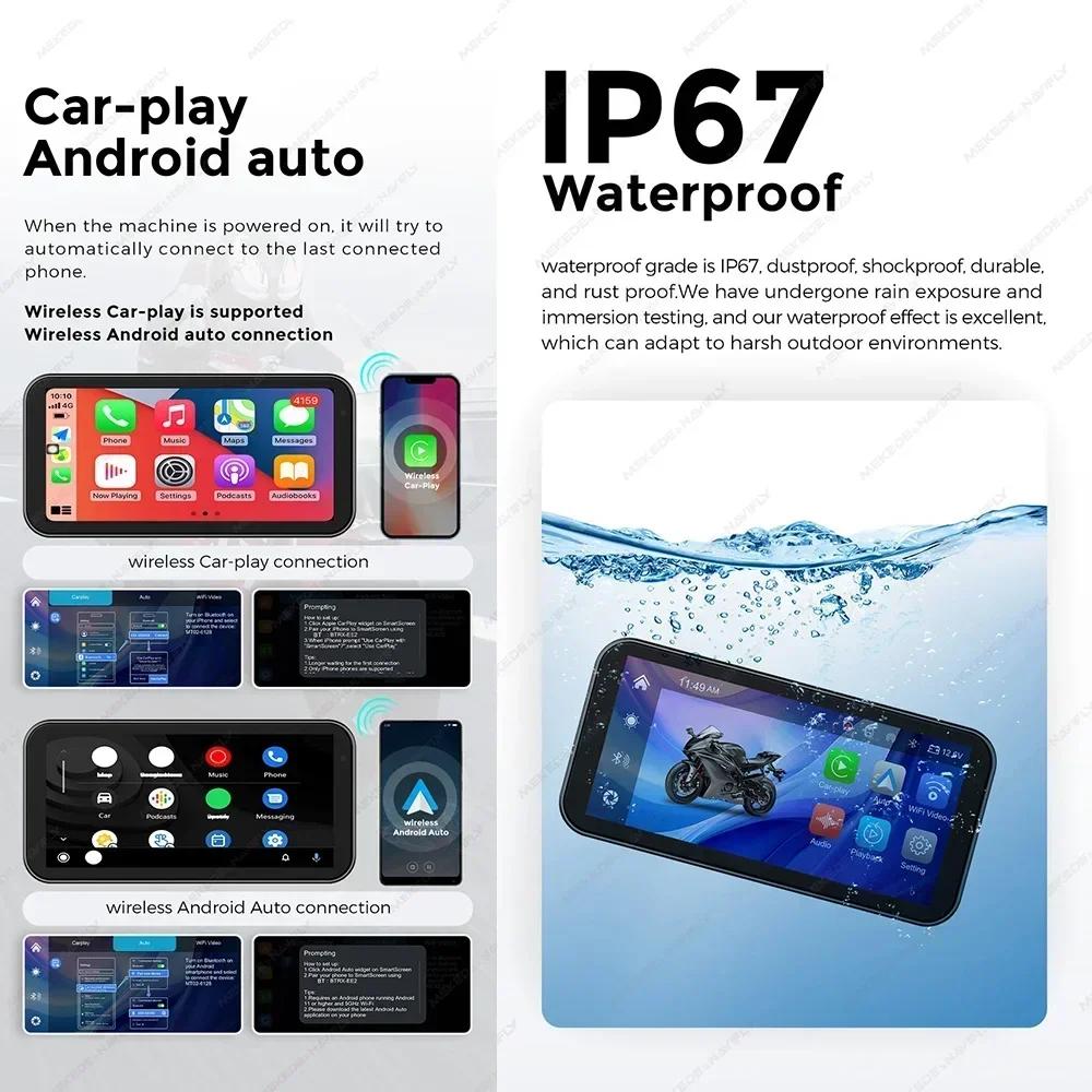 Portable GPS Navigation 6.25'' IP67 Waterproof Screen Motorcycle Wireless Carplay Android Auto DVR Drive Recorder Moto Monitor