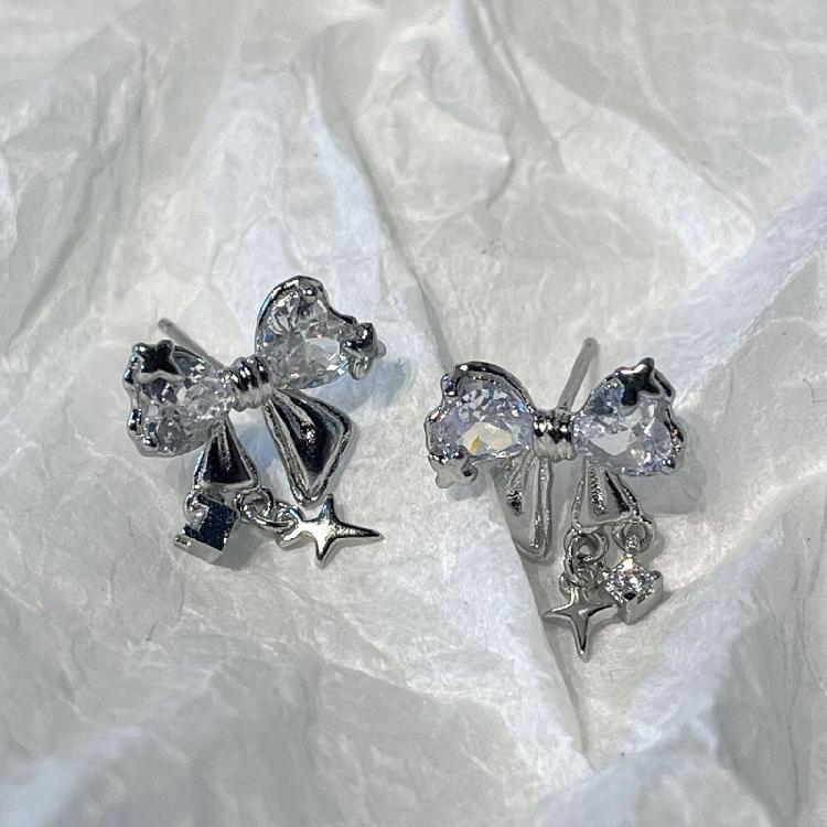 Bowknot Zircon Stud Earrings Fashion Piercing Earrings Simple Ear Stud for Women