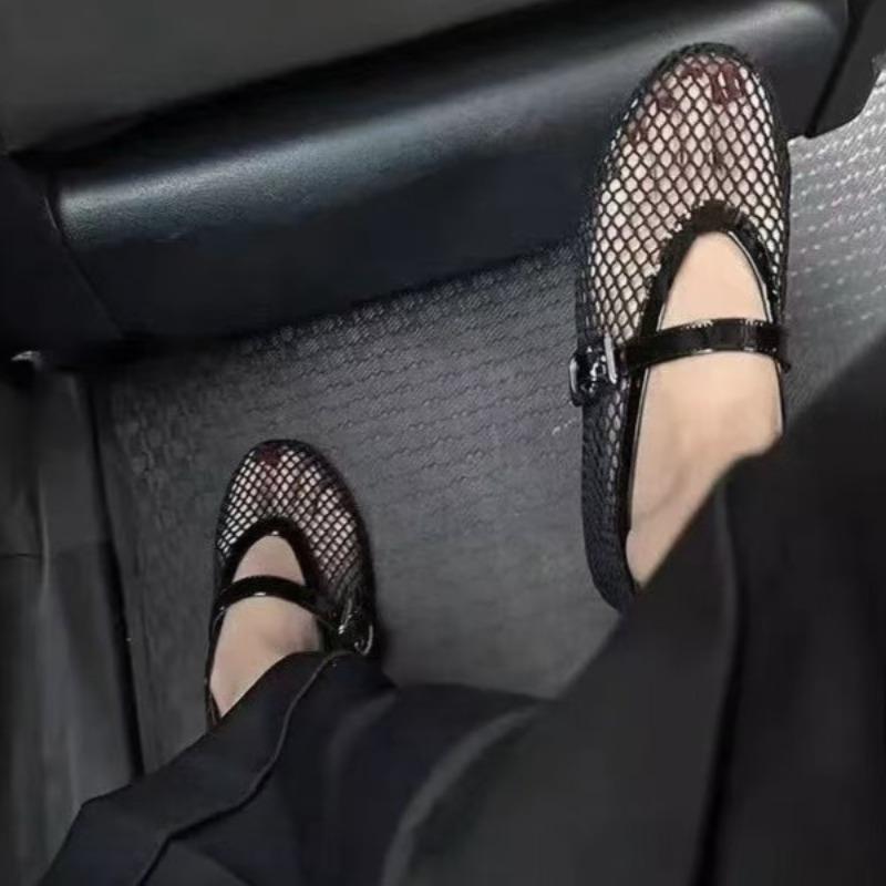 Mote Dame Mesh Ballettflats Sandaler Pustende Fritidssko for Damer Fiskenett Ballerina Komfortable Sandaler Sko med Rund Tå