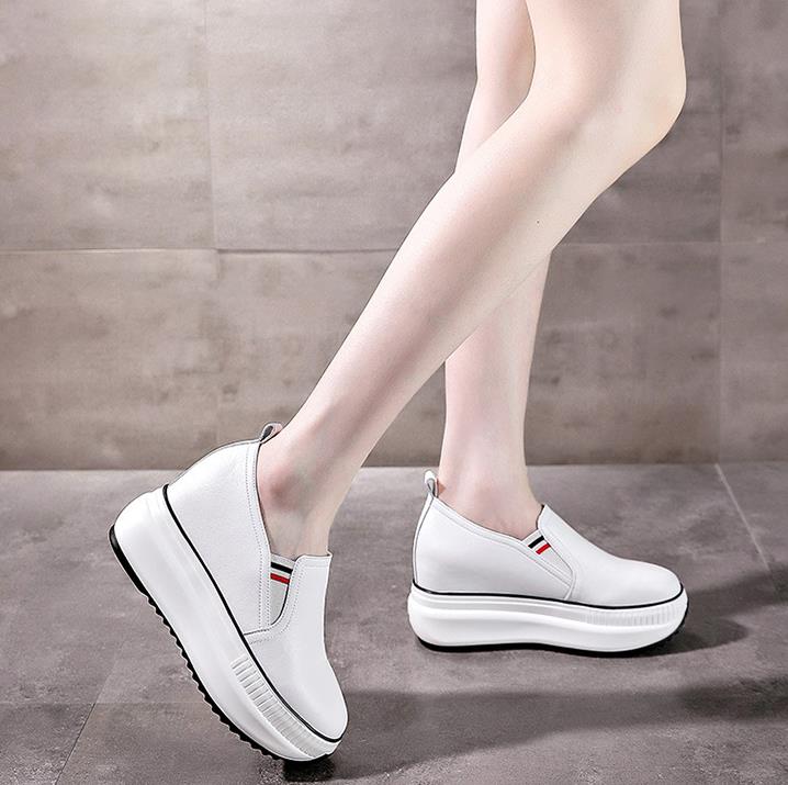 Fashion 8CM Wedge Pumps Moccasins Women Platform High Brand Sandals Genuine Leather Hollow Summer Shoes Hidden Heels Female Shoes