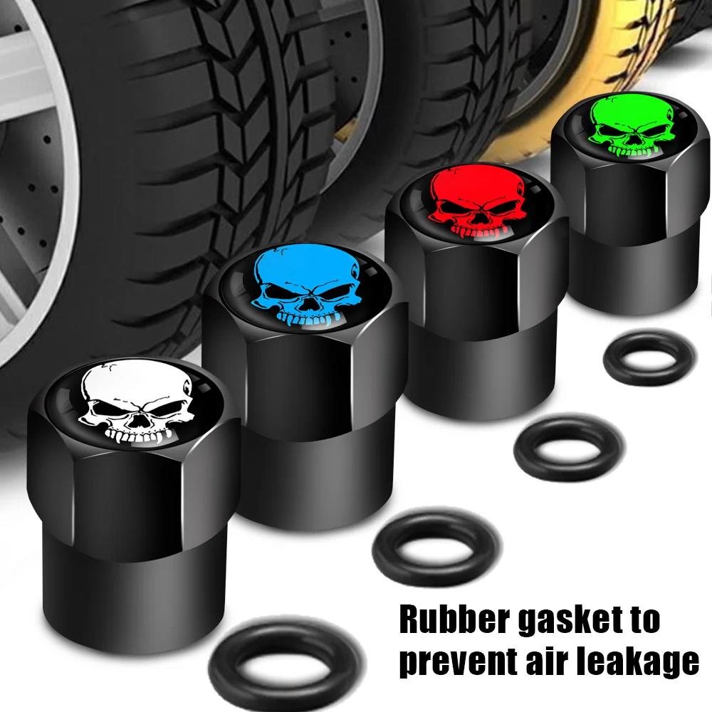 4Pcs/Set Skull Tire Valve Stem Cap Corrosion Resistant Dust Proof Cover Universal Fit for Car Bicycle Truck Motorcycle Stem Caps1