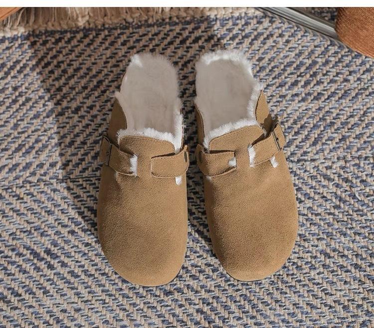 Size 35-45, large size women's shoes 41 wide fat feet thick-soled velvet bag head slippers women's autumn and winter heel-less Muller shoes 42