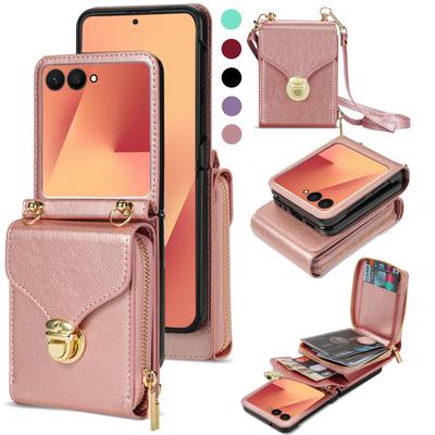 Crossbody Leather Cover Wallet Phone Case For Samsung Galaxy Z Flip 8 7 FE 6 5 4 3 Flip7 Flip6 Cards Slot Purse Triple Fold Bag