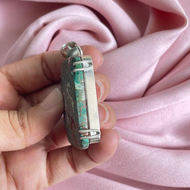 Chrysocolla Pendant With Silver Chain Necklace 925 Sterling Silver Pendant