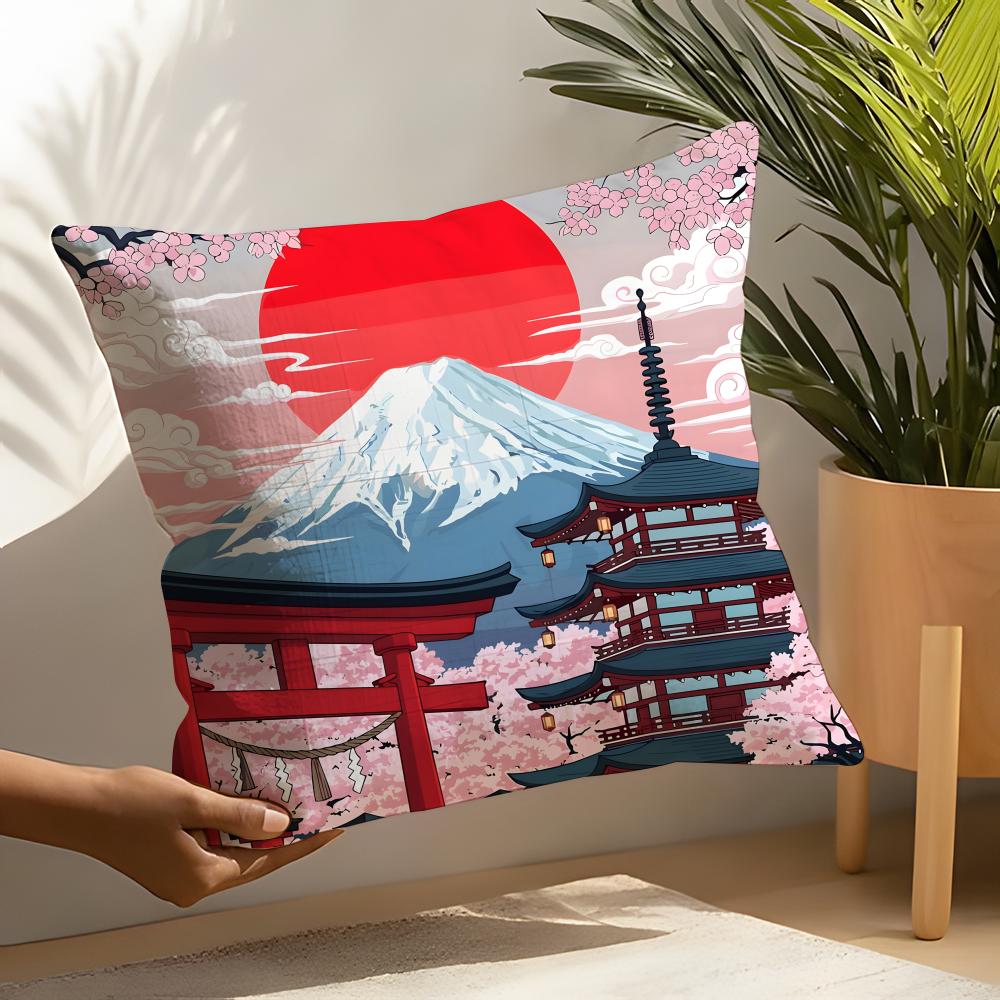 Retro Japanese Pagoda Landscape 1 Pillow Case Linen Cushion Covers For Decorative Sofa Home Pillows Case Car Chair Pillows Cases