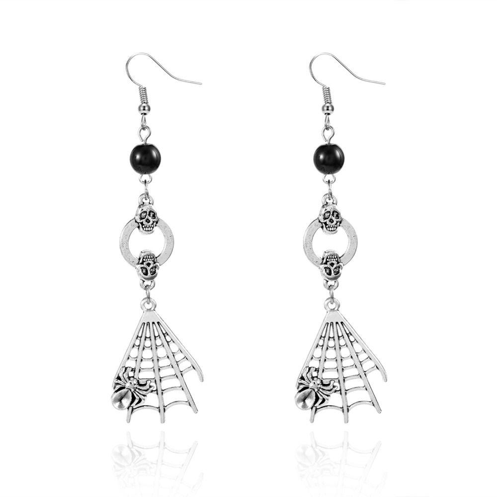 Punk Style Skeleton Pendant Earrings Spider Skull Earrings Vintage Halloween Dangle Earrings  Lady