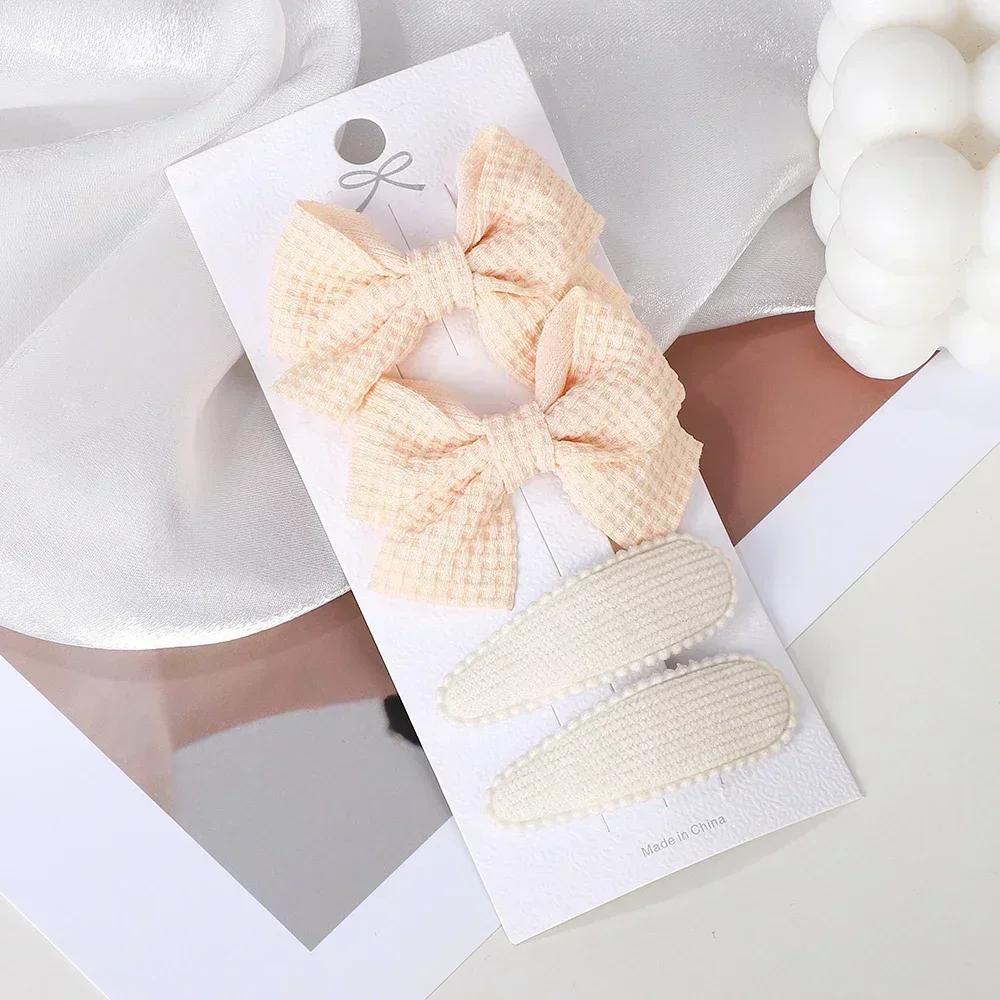 RAINBOW BOWS 4Pcs/Set Solid Bowknot BB Hair Clips Set for Girls New Handmade Hairpin Barrettes Headwear Kids Hair Accessories