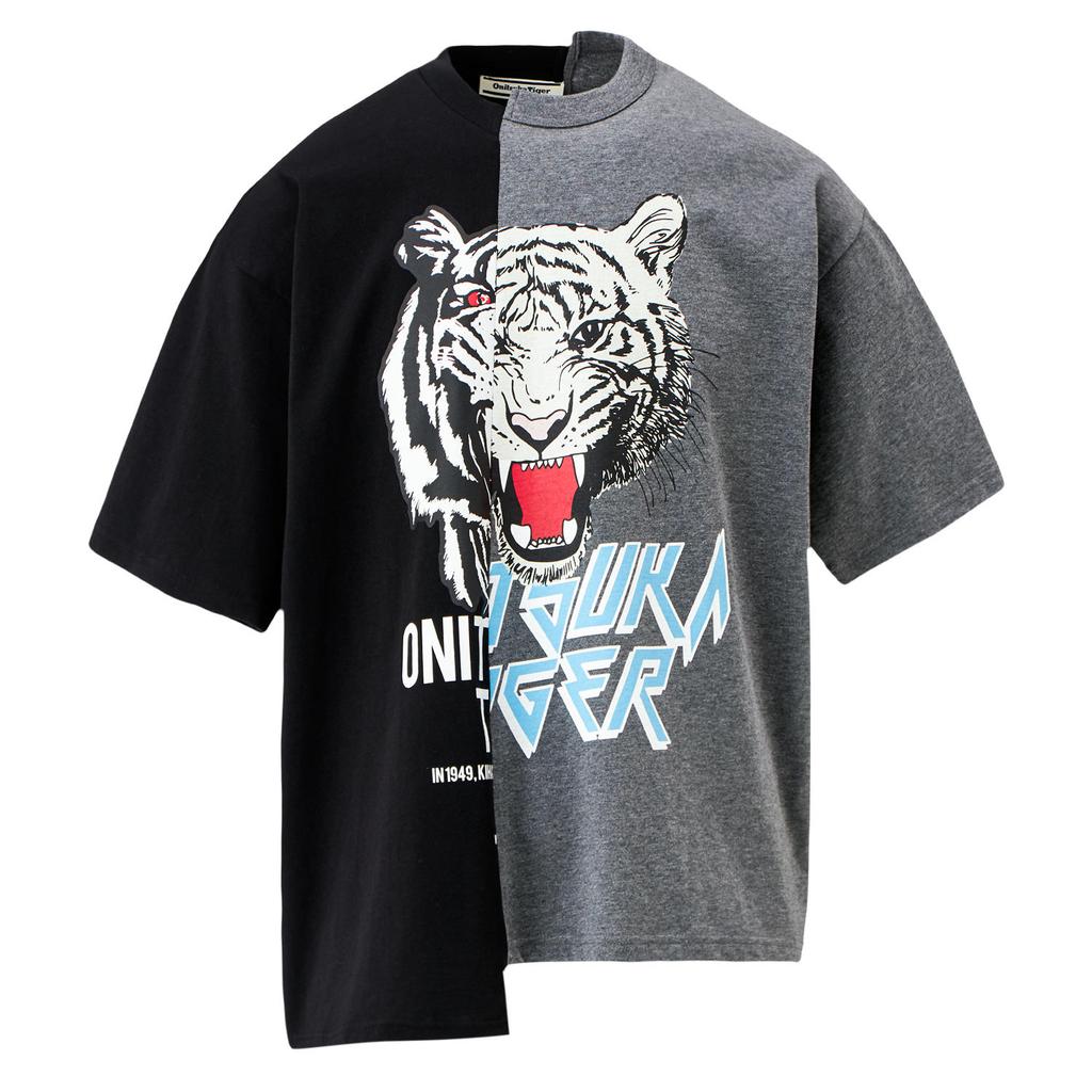 ONITSUKA TIGER Graphic Comfortable Casual Asymmetrical Short Sleeve T-Shirt Unisex Tops Black 2183B408-001