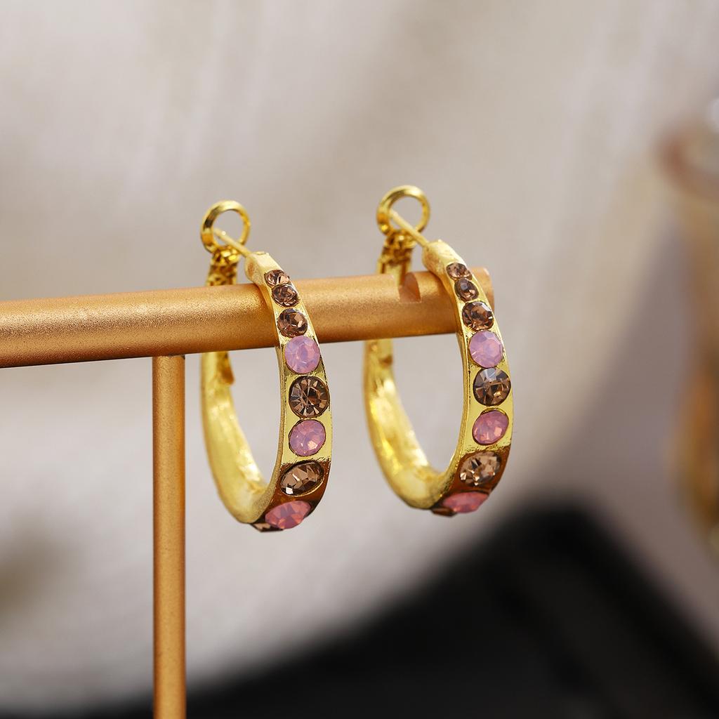 Sweet Girl Colored Diamond-Set Ring Earrings, Autumn And Winter Port Style Light Luxury Design Sense Fashion Earrings