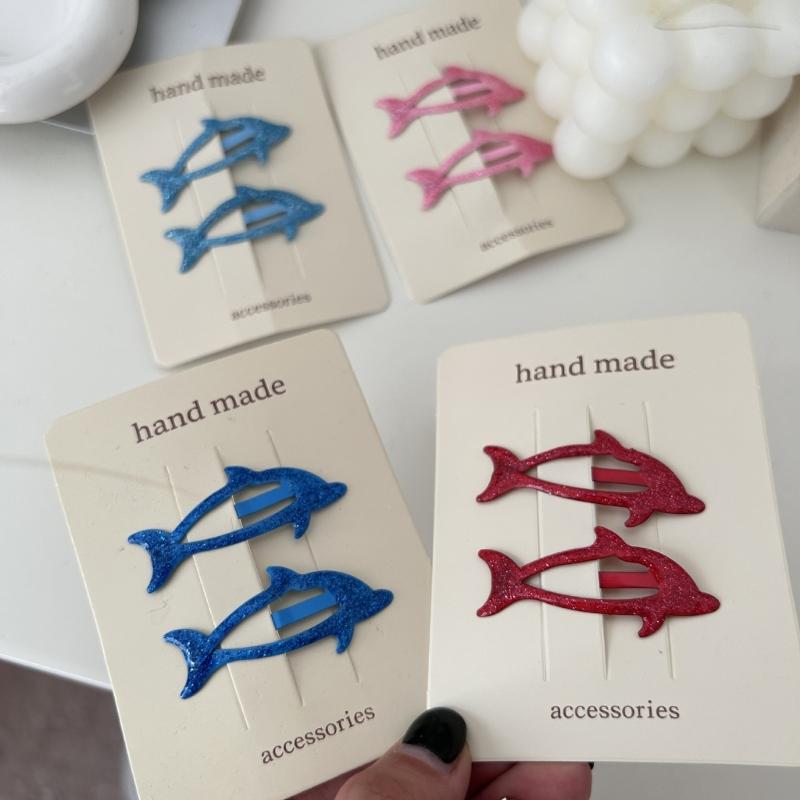 Colorful Snap Clip Girls Kid Hairpins Glitter Metal Hair Clip Dolphin with Glitter Handmade Hairpins Snap Hairpins