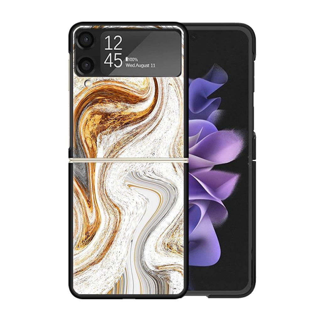 Fashion Gold Pink Geometric Marble Clear Phone Case For Samsung Z Flip 7 6 5 4 3 Galaxy ZFlip7 ZFlip6 ZFlip5 ZFlip4 ZFlip3 5G Pr