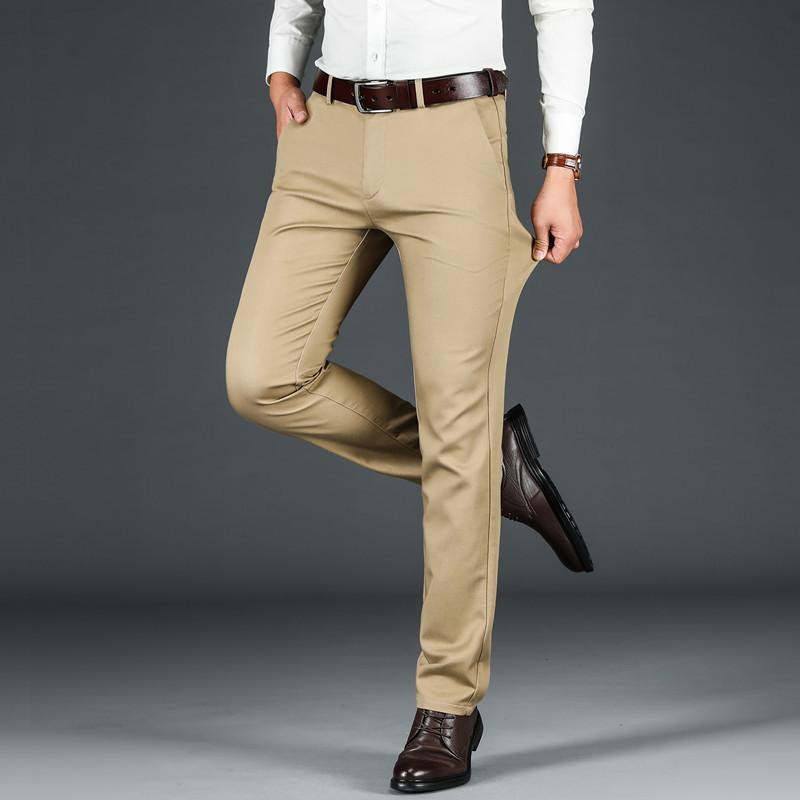 Elastic Solid Color Casual Pants for Men's Spring New Brushed Regular Non Ironing Men's Straight Pants