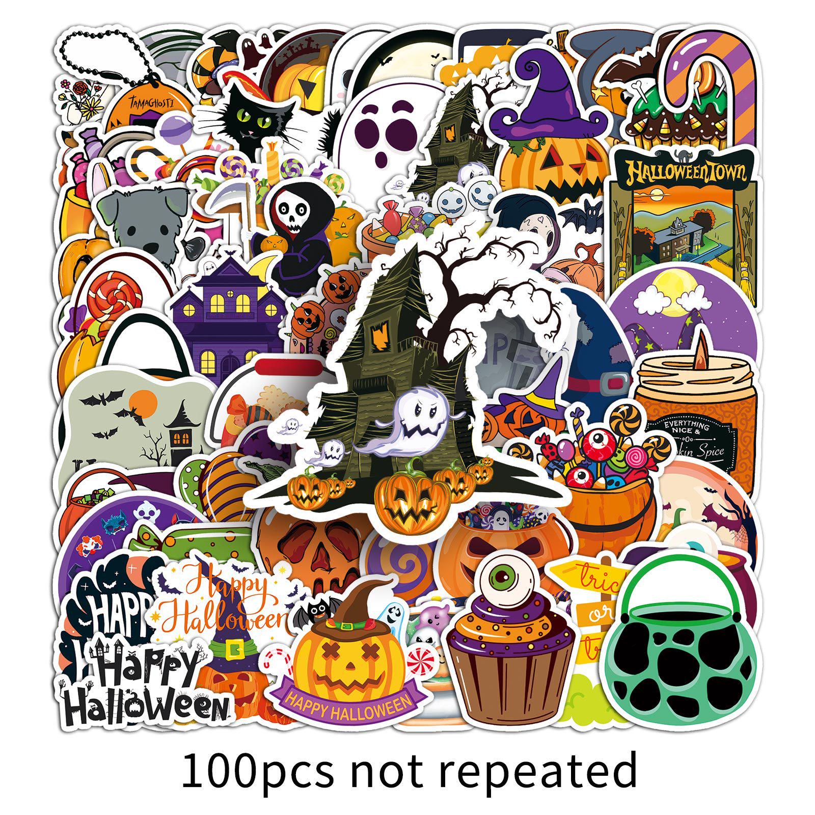 

100 Halloween Waterproof Sticker Sheets for Notebooks, Cups, and Journals