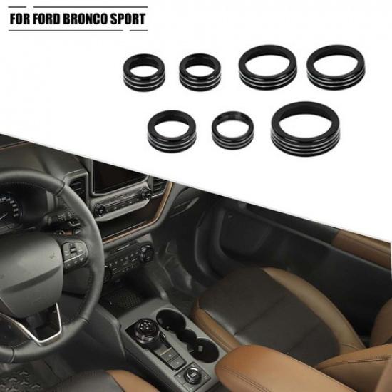 7pc Black Center Console Switch Knob Cover Trim Ring for Ford Bronco Sport +