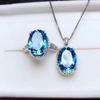 Celebrity Style Simulated Blue Topaz Ring & Diamond Pendant Necklace