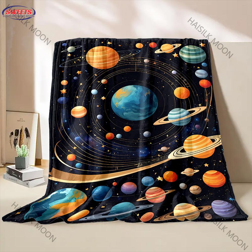 Cartoon Universe Planet Blankets for Couch Chair Sofa, Soft Warm Blankets for Women Men, Room Decor Blankets for All Seasons
