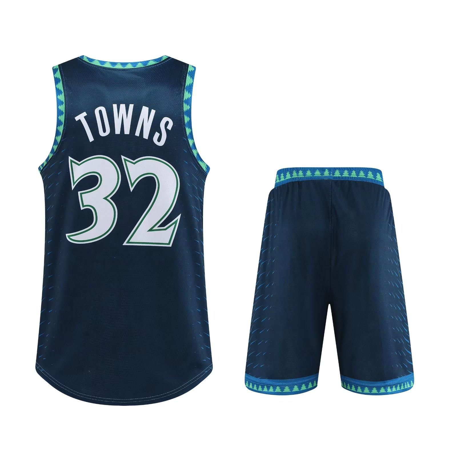 Timberwolves No. 32 American autumn clothes narrow shoulder basketball jersey set men s team jersey jersey with pockets on both sides M-5XL M/160