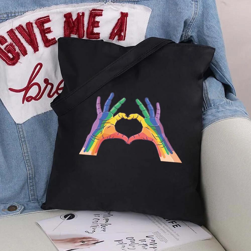 Women Shopping Bags Black Printing Foldable Handbags Eco Shopper Shoulder Bag Canvas Tote Environmental Storage Handbag