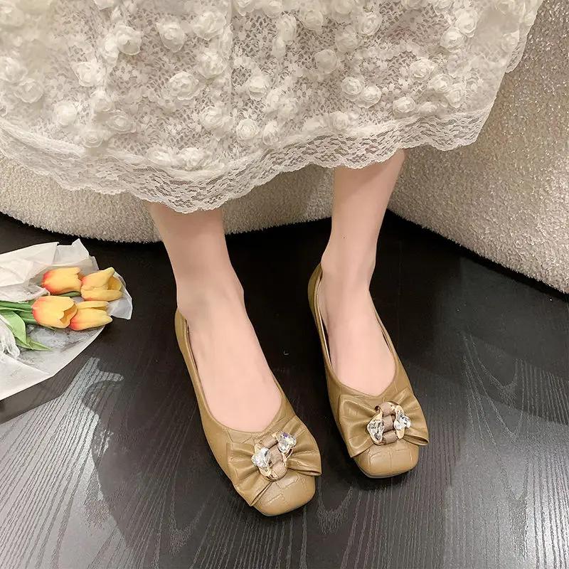 

Модные черные туфли-слипоны с горным хрусталем для женщин, стильная летняя акция 2025, оптовая продажа, элегантные и модные женские балетки 40