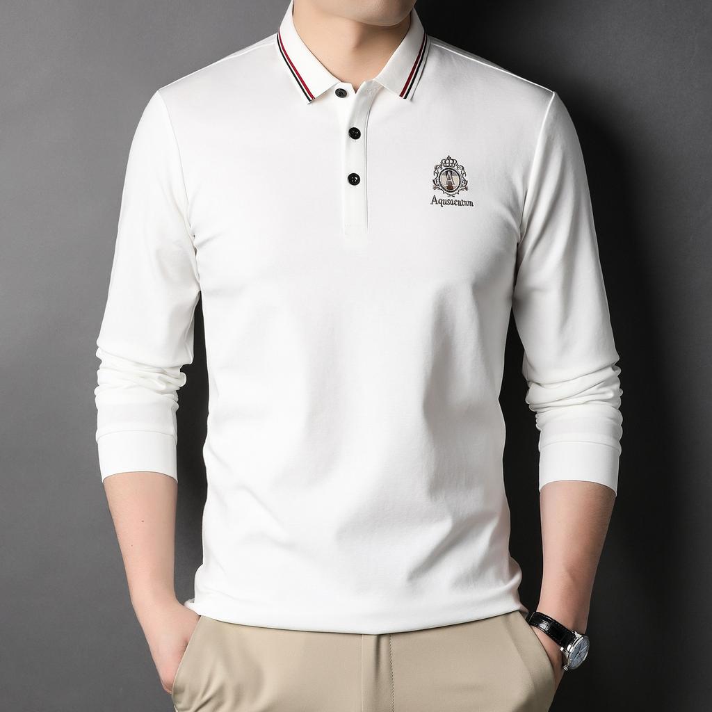 Men's Spring and Autumn New Men's Polo Shirt Fashion Trend Embroidered Lapel Long Sleeve T-shirt