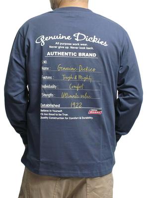 GENUINE DICKIES Men's Long Sleeve T-Shirt, Plus Size, Sleeve Logo, Back Print, Crew Neck, Size 3L, Blue (65)