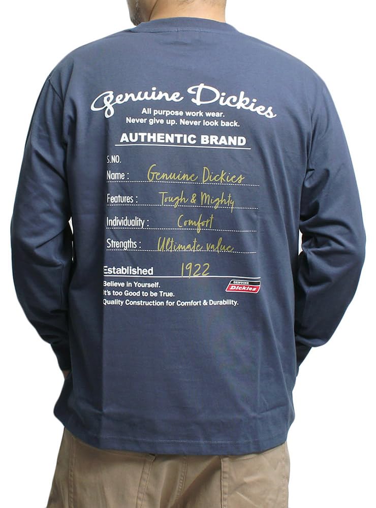 

GENUINE DICKIES Men s Long Sleeve T-Shirt, Plus Size, Sleeve Logo, Back Print, Crew Neck, Size 3L, Blue (65)