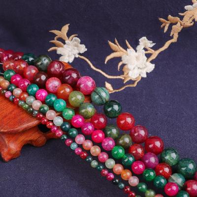 Natural Tourmaline Agates Stone Round Loose Beads for Jewelry Making DIY Necklace