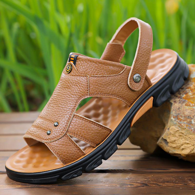 Sandals men's summer new casual beach shoes men's first layer cowhide non-slip breathable sandals dual-purpose slippers men 2050